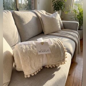 Love Marlo The Brand House Co THROW PLUSH POM POM trim Blanket beige cream taupe